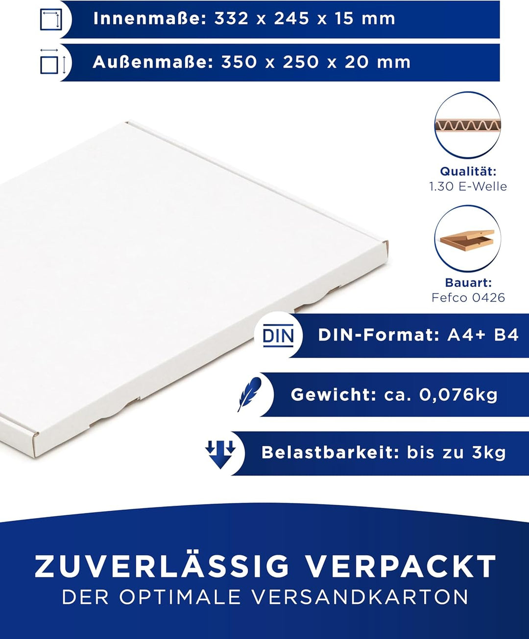 KK Verpackungen 50 x Grossbriefkartons DIN A4 für die Post 332 x 245 x 15 mm Weiss