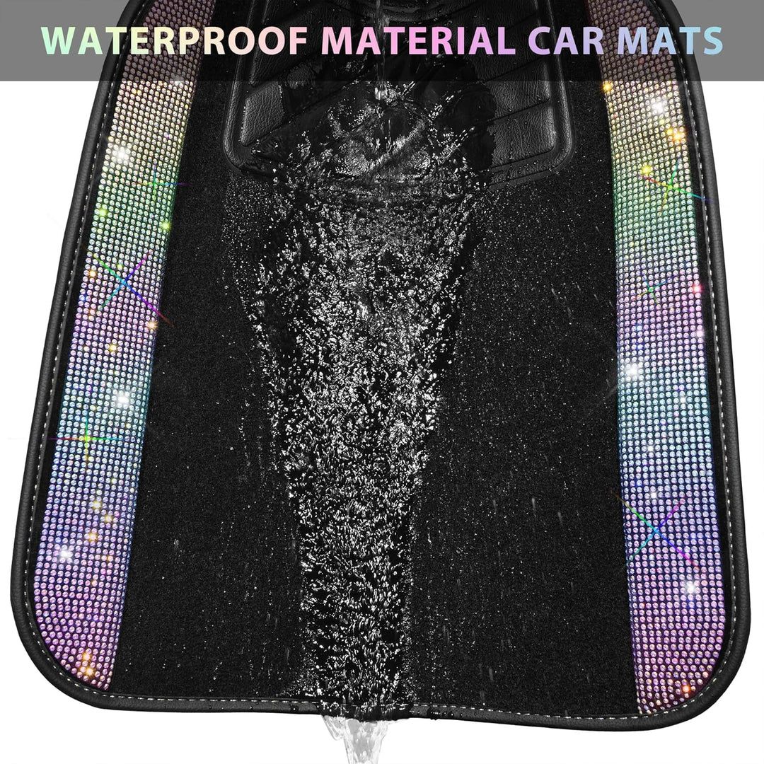 CAR PASS Auto-Fussmatten mit glitzernden Strasssteinen, wasserdicht, rutschfest, PVC-Fersenpolster,