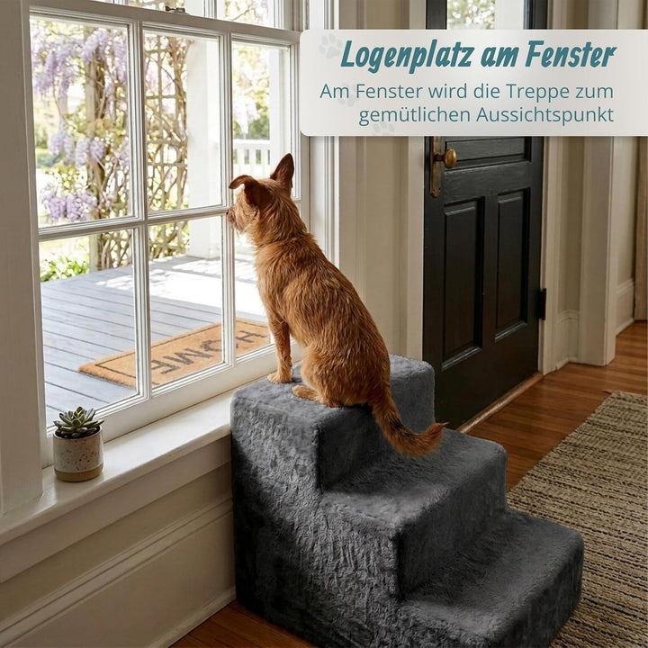 Relaxdays Hundetreppe, 3 Stufen, HxBxT: 36,5 x 35 x 45 cm, 50 kg, Abnehmbarer Stoffbezug, Hunderampe