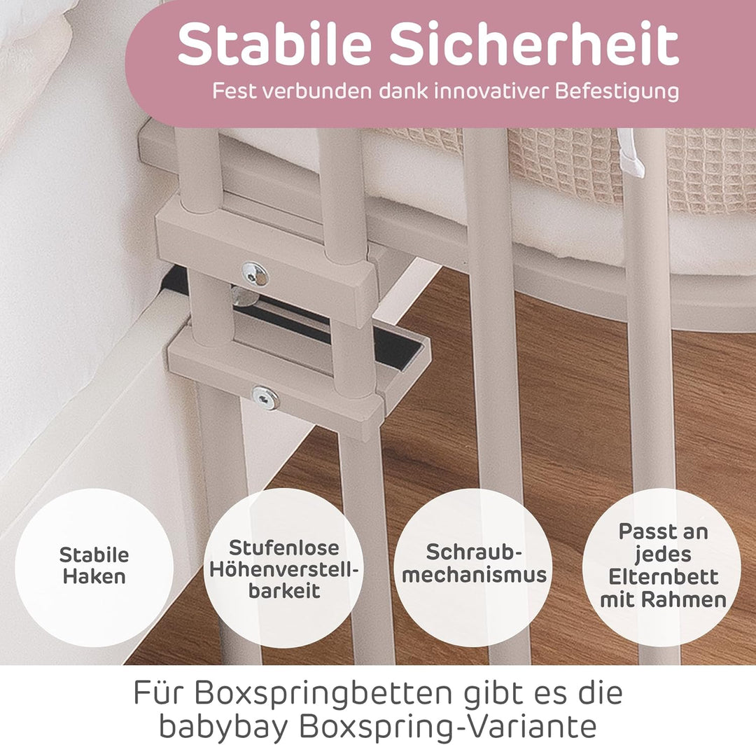 babybay Maxi extra grosses Beistellbett aus massivem Buchenholz/Kinderbett Höhe stufenlos verstellba