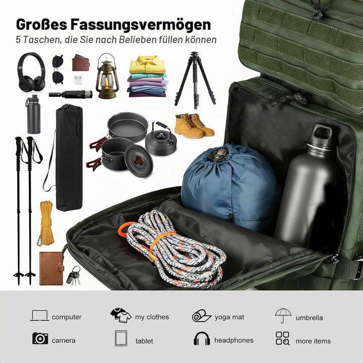 Militär Rucksack Herren,45L Gross Rucksack Wasserdicht Outdoor Assault Survival Wanderrucksack Herre