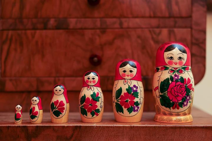 Heka Naturals Russische Matroschka-Puppen, 6 traditionelle Matroschkas Klassisch Semyonov Rot, | Bab