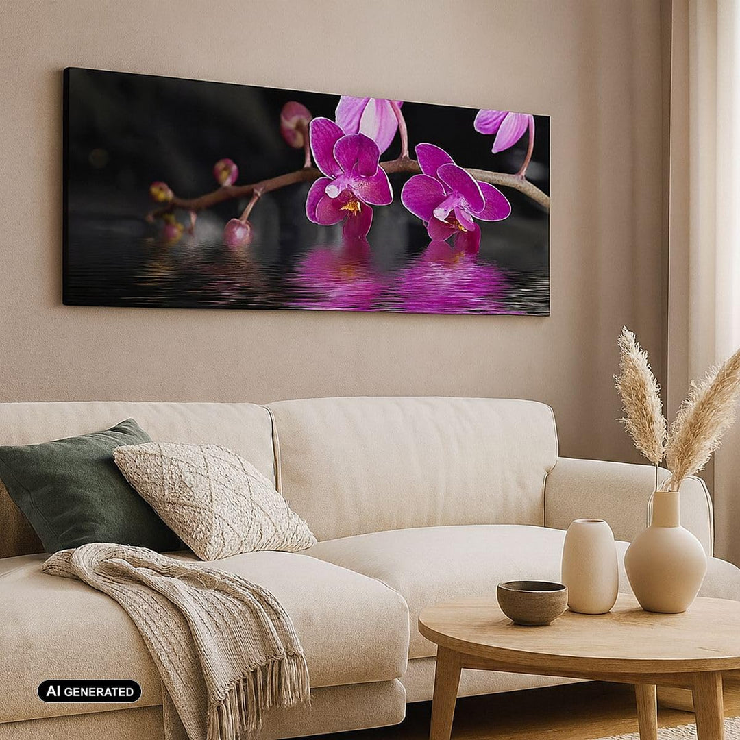 Wandbilder Dekoration Wohnzimmer Asien exotisch orchidee blume Panorama Bilder auf Leinwand 120x50cm