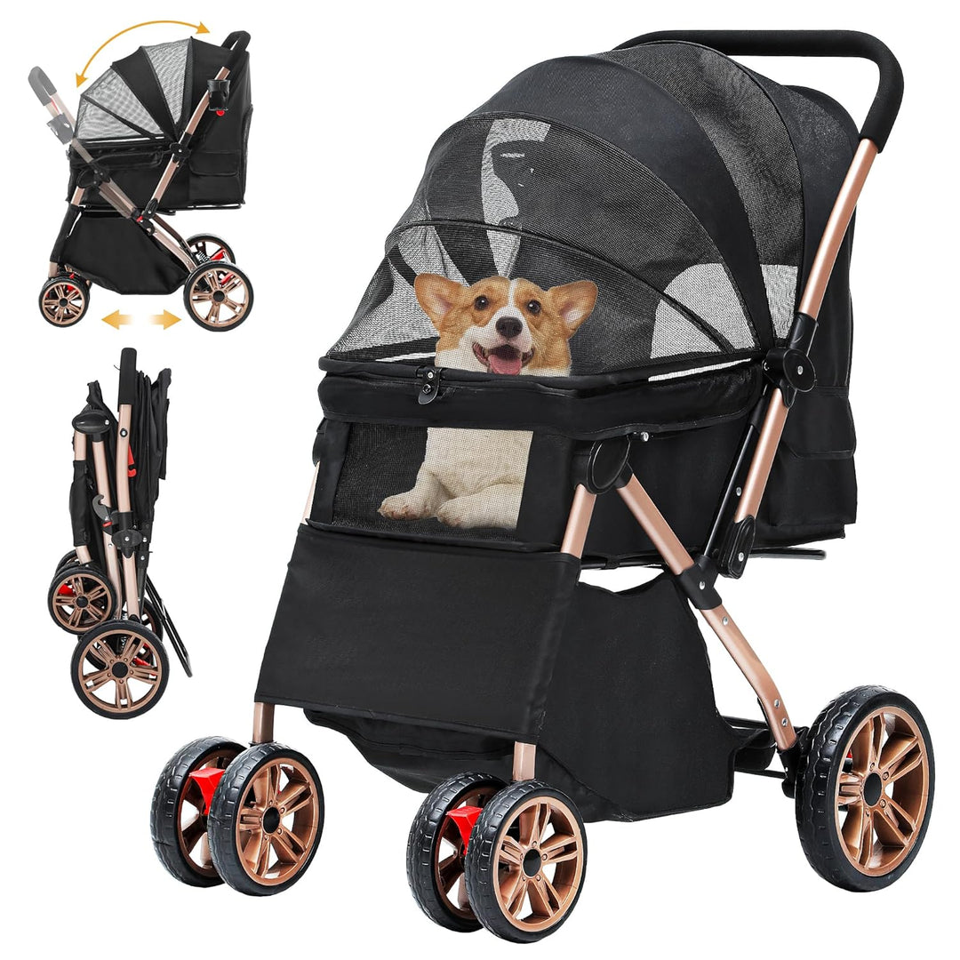 DWVO Hundebuggy 3 in1 Hundebox Transporttasche, Faltbar klappbar Katzenwagen Bis 22kg, 360° Verschle