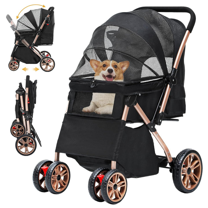 DWVO Hundebuggy 3 in1 Hundebox Transporttasche, Faltbar klappbar Katzenwagen Bis 22kg, 360° Verschle