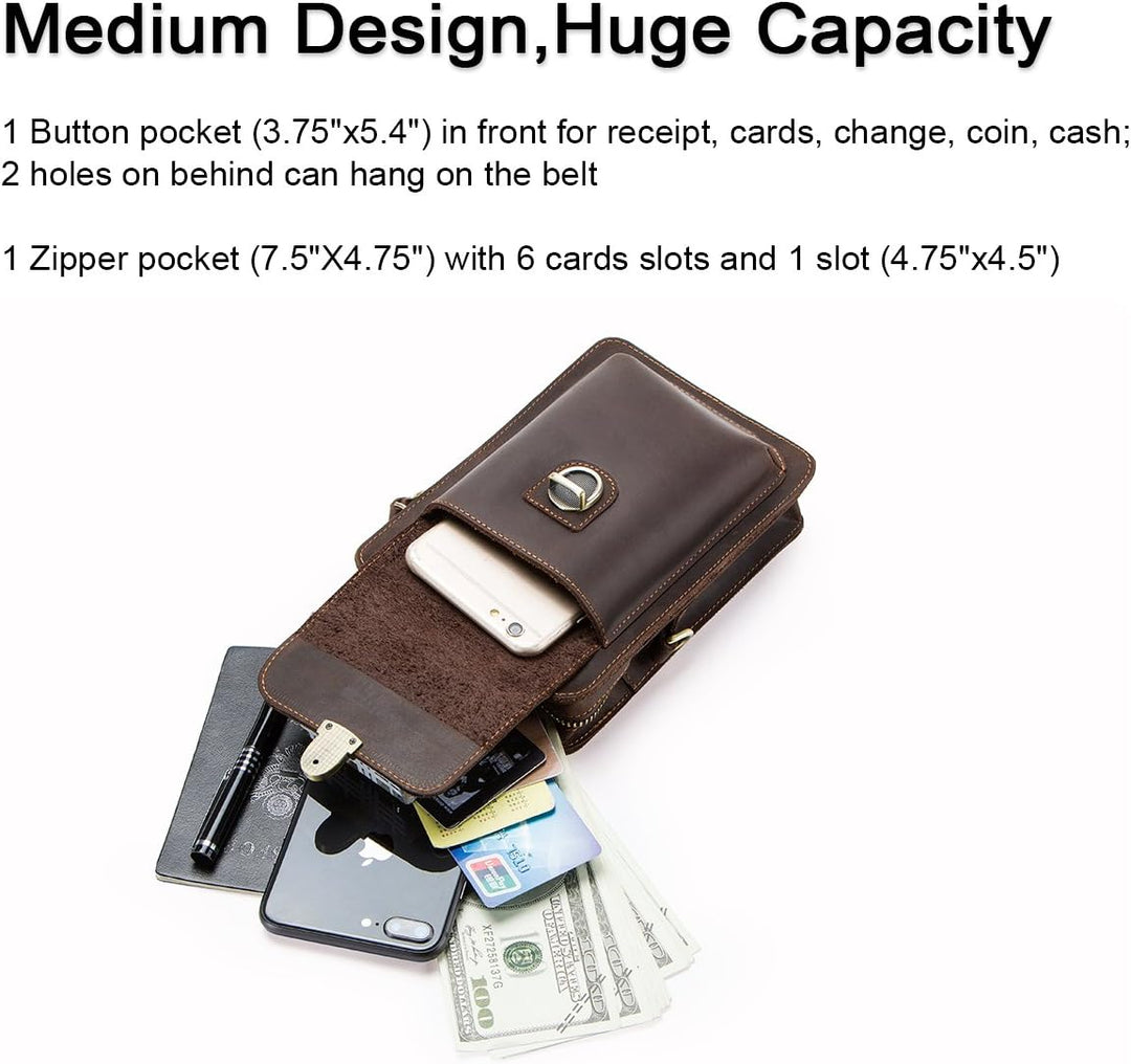 CONTACTS Echtes Leder Herren Kleine Messenger Taillentasche Gürteltasche Telefon Brieftasche Geldbör