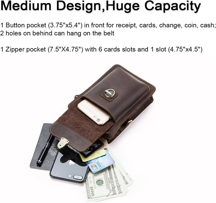 CONTACTS Echtes Leder Herren Kleine Messenger Taillentasche Gürteltasche Telefon Brieftasche Geldbör