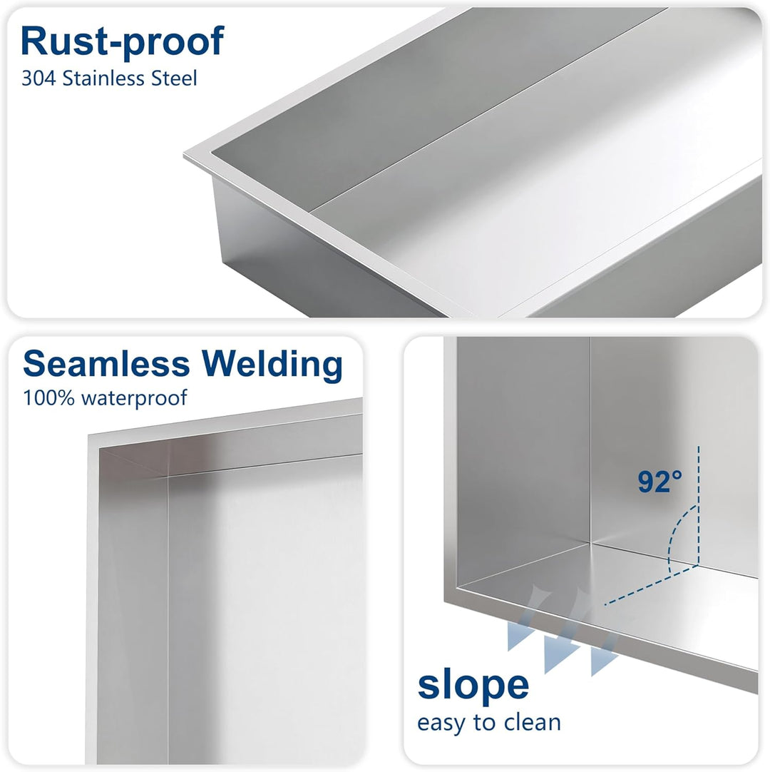 Neodrain Wandnische Dusche Edelstahl Duschnische Doppelregal für Badezimmer 60 x 30 cm, Doppelschich