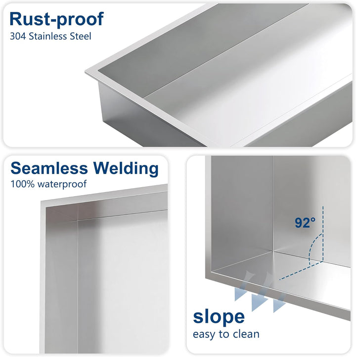 Neodrain Wandnische Dusche Edelstahl Duschnische Doppelregal für Badezimmer 60 x 30 cm, Doppelschich