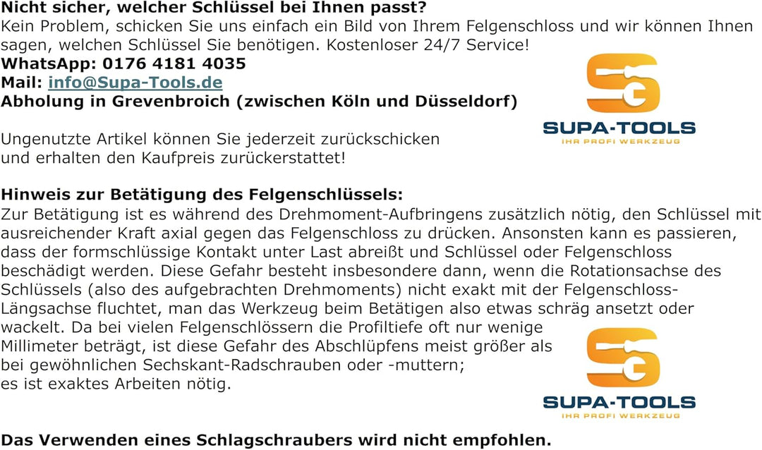 Supa-Tools Original Seat 547 Code G für Seat Cupra Felgenschloss Nuss Felgenschlüssel Radsicherung