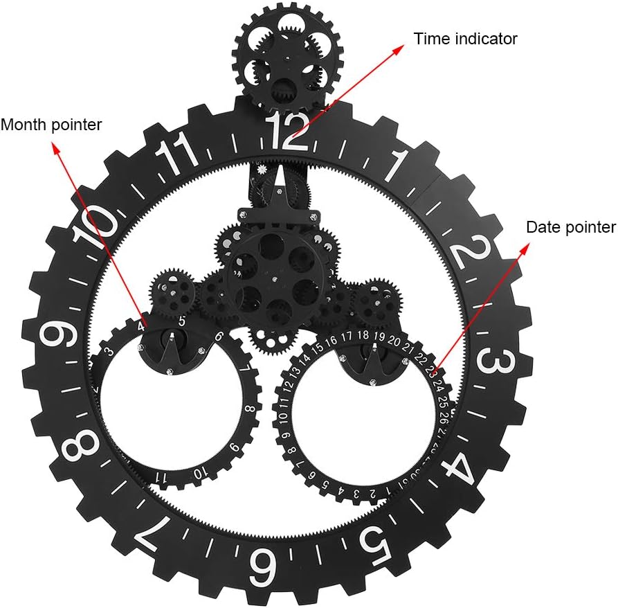 Jacksking Zahnrad Uhr, 3D Moderne grosse Wandkunst rotierende mechanische Uhr Kalender Rad Sägezahn