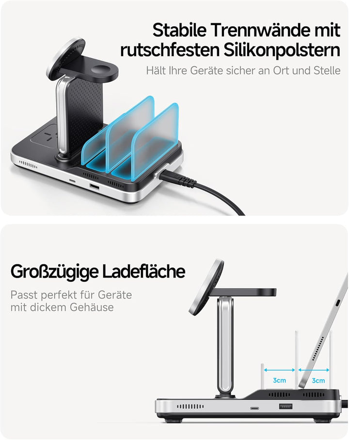 SwanScout Induktive Ladestation für iPhone, 5 in 1 Ladestation für iPhone Air/17/16/15/14/13/12 Seri