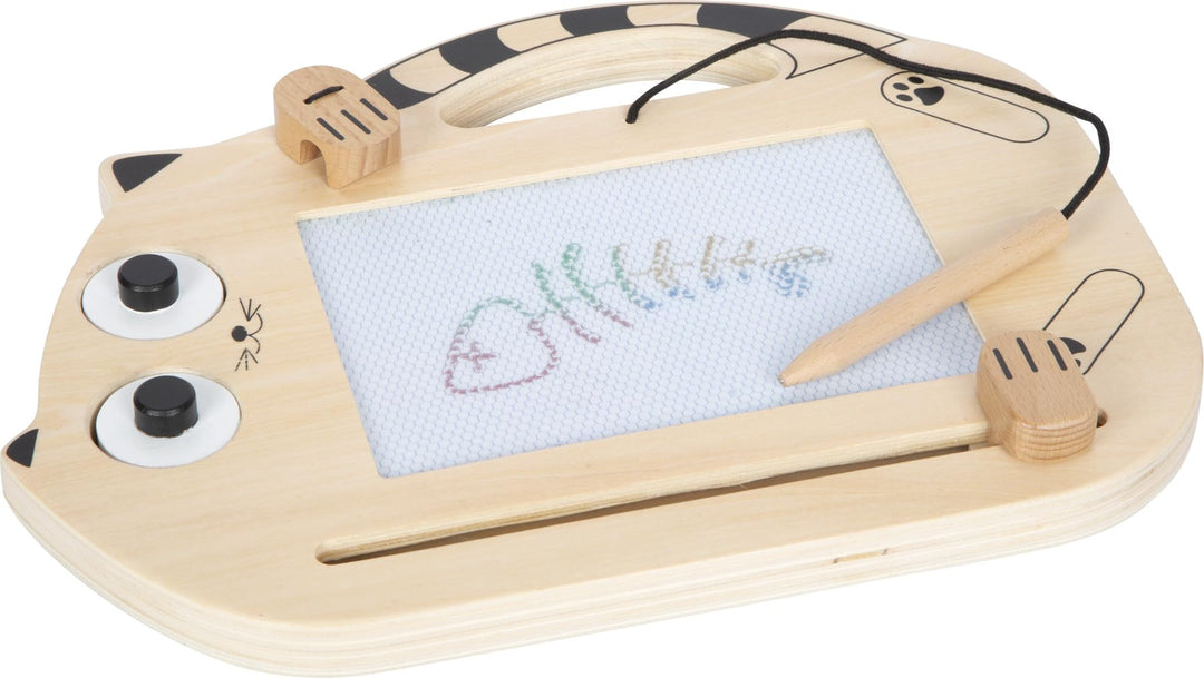 small foot Magnetische Zaubertafel „Katze“ aus Holz, Zeichenboard mit Stift und Stempeln, tragbare T
