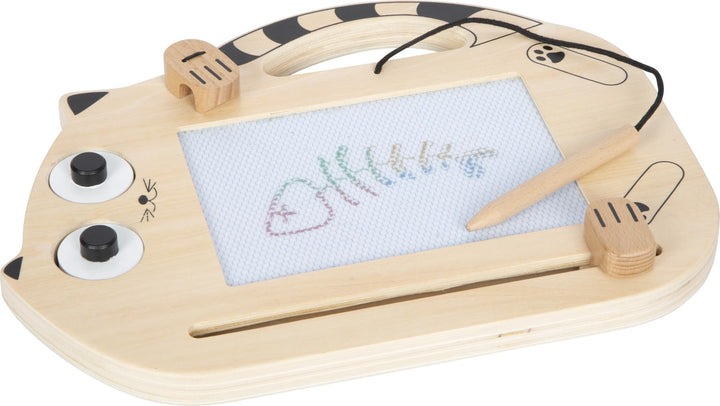 small foot Magnetische Zaubertafel „Katze“ aus Holz, Zeichenboard mit Stift und Stempeln, tragbare T