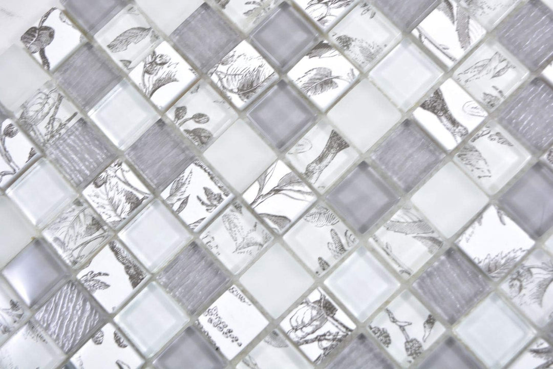 Mosaik Fliese Glasmosaik Quadrat Crystal mix super white/beach für WAND KÜCHE Wandverblender Fliesen