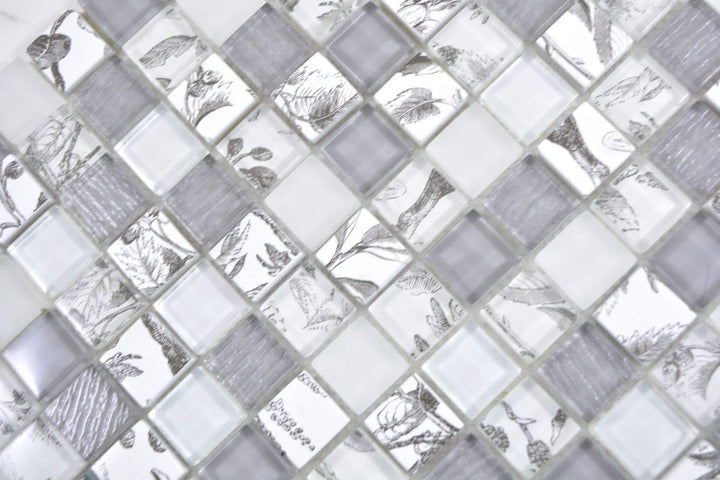 Mosaik Fliese Glasmosaik Quadrat Crystal mix super white/beach für WAND KÜCHE Wandverblender Fliesen