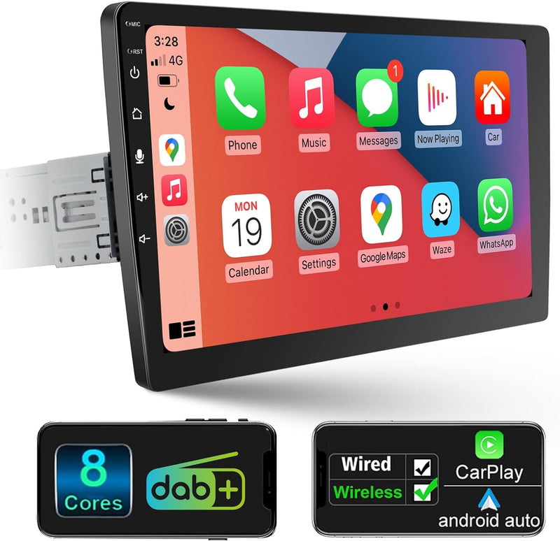 Android Autoradio 1 DIN Wireless Carplay Android Autoradio Touch Display Eingebaut DAB+, 10,1 Zoll H