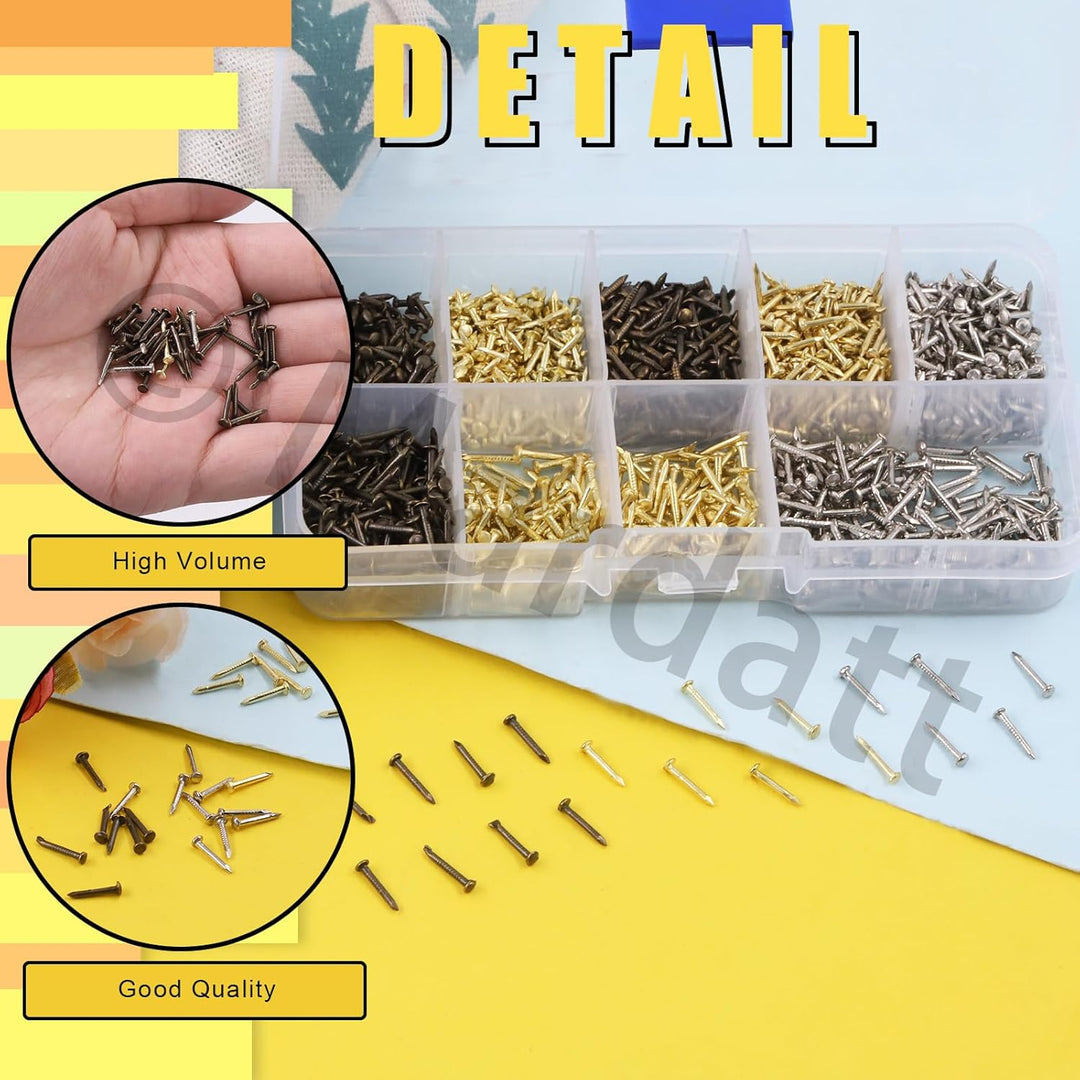 Wooden Screws, 1600 Stück 1x6 mm, 1x8 mm, 1x10 mm Sortiment kleiner Nägel, kleine Holznägel, Kleinte