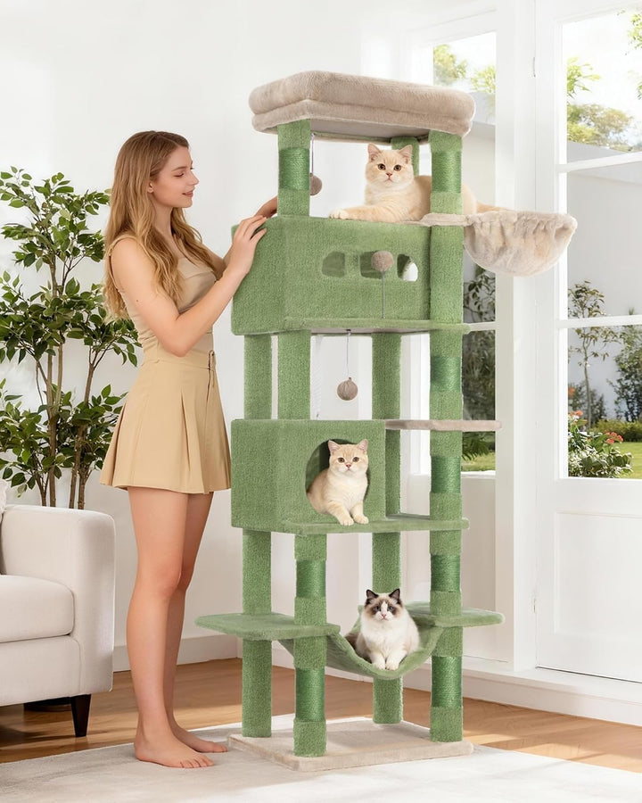 Hzuaneri Kratzbaum gross, 170 cm hoch, Katzenbaum, mit 8 Kratzbäume, 2 Höhlen, gross Plattformen, Wa