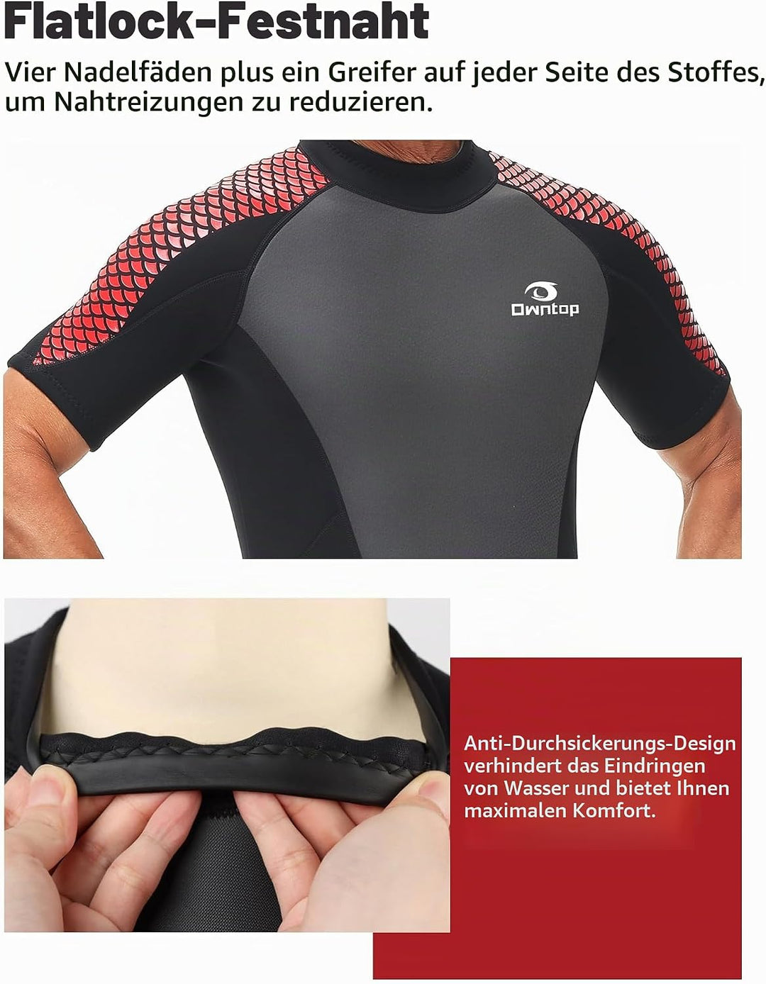 Owntop Neoprenanzug kurz Herren &amp; Damen, 3/2 mm Neopren Wetsuit für Tauchen, Surfen, Schwimmen und K