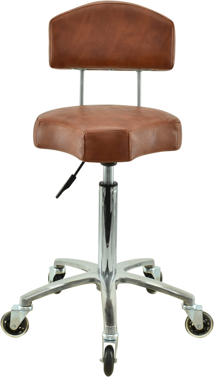 Ergonomischer Rollhocker mit Lehne in Hellbraun - Höhenverstellbarer von 55-75 cm - Premium Rollen -