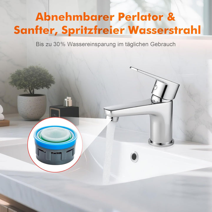 Ibergrif Wasserhahn Bad Mit Kaltstart-Mischbatterie mit 40cm Kalt/Warmwasser Schläuche, Waschtischar