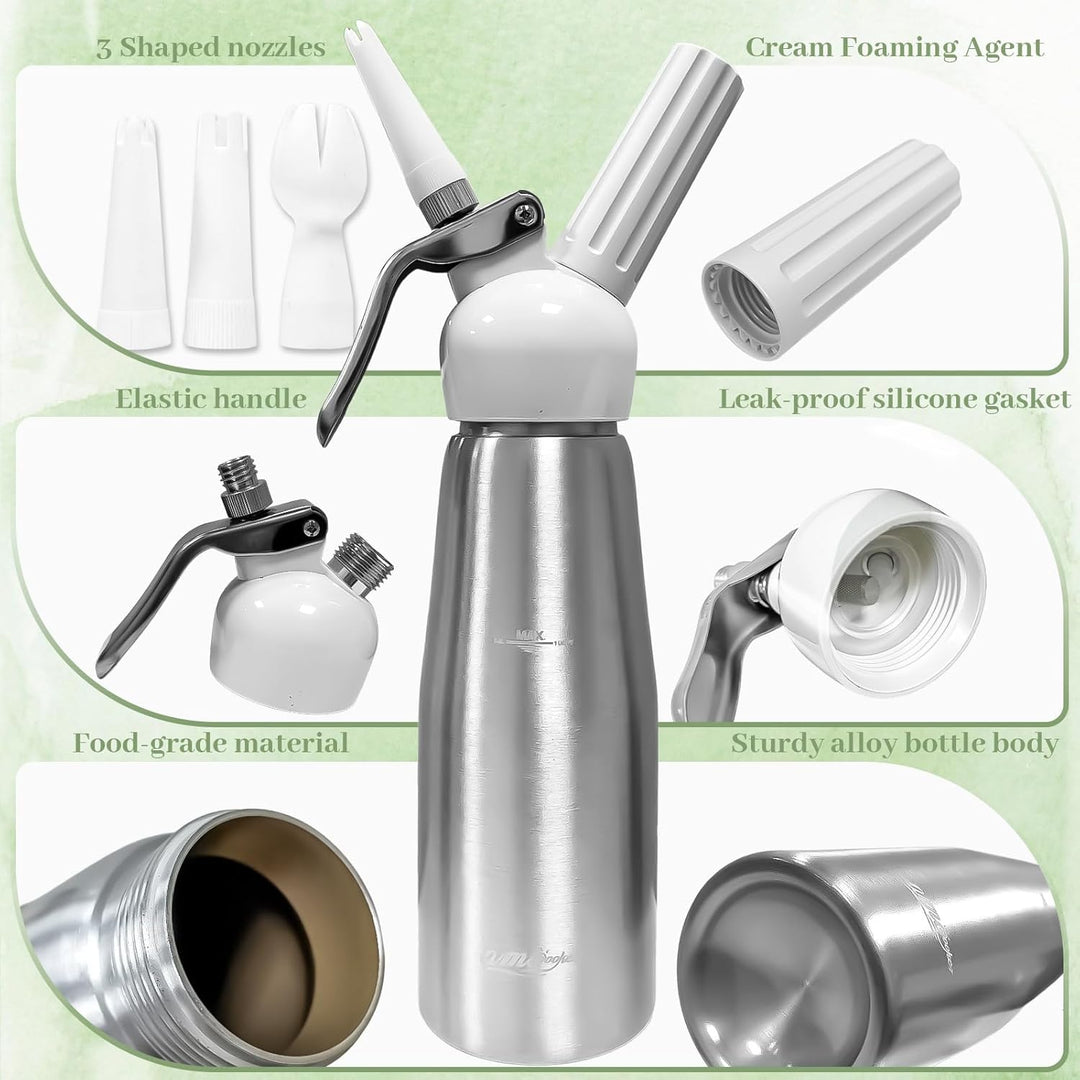 Sahnespender, Sahnesyphon, Sahnespender Edelstahl 500mL, Espuma Flasche, für Sahne, Mousses, Dessert