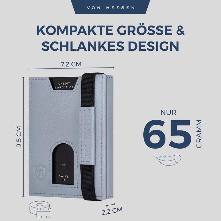 VON HEESEN Slim Wallet mit Münzfach &amp; RFID-Schutz - Leder Geldbeutel - Mini Geldbörse für Herren und