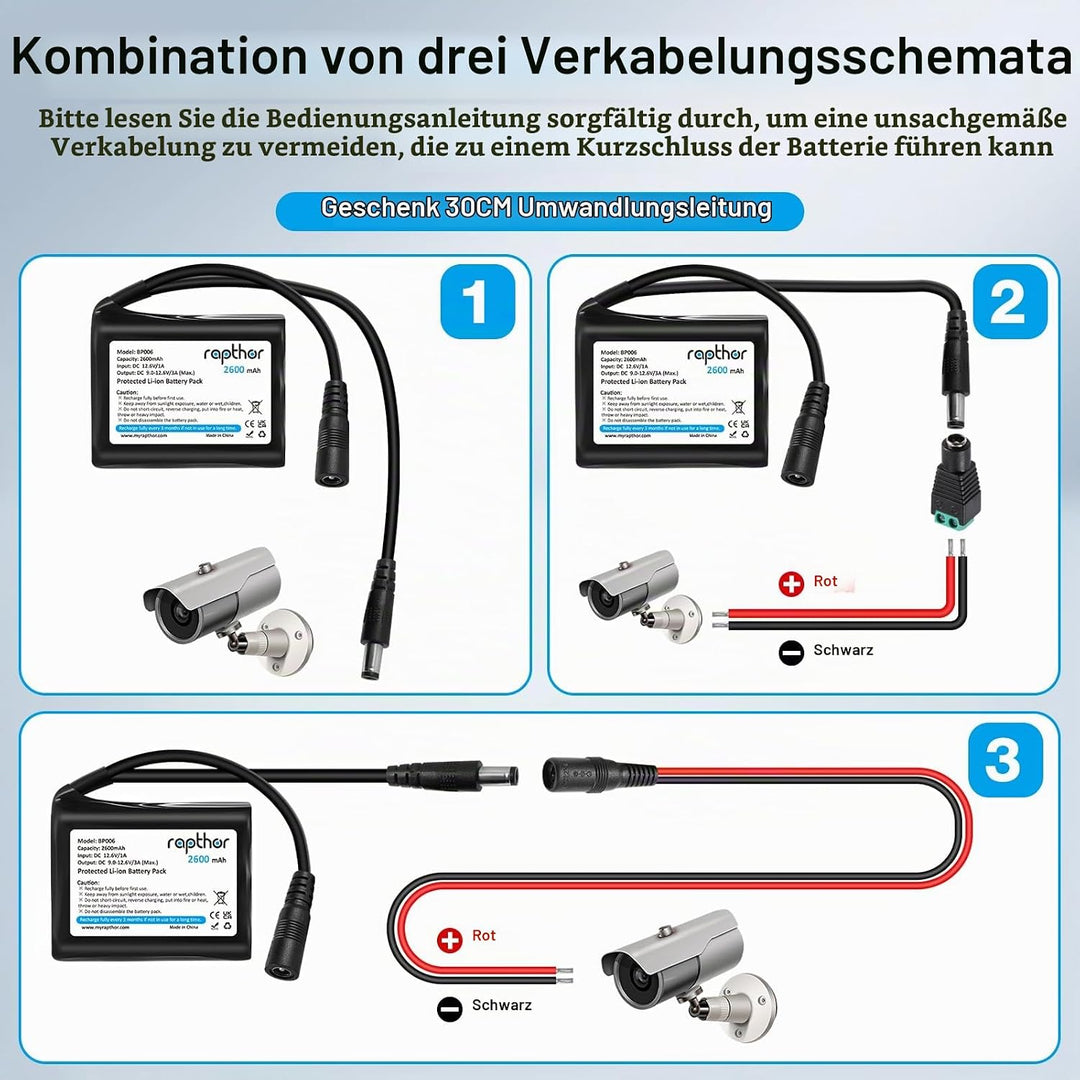 Rapthor Wiederaufladbarer 12V 2600mAh Lithium-Ionen-Akku mit Ladegerät, kompatibel mit 12V-Geräten,