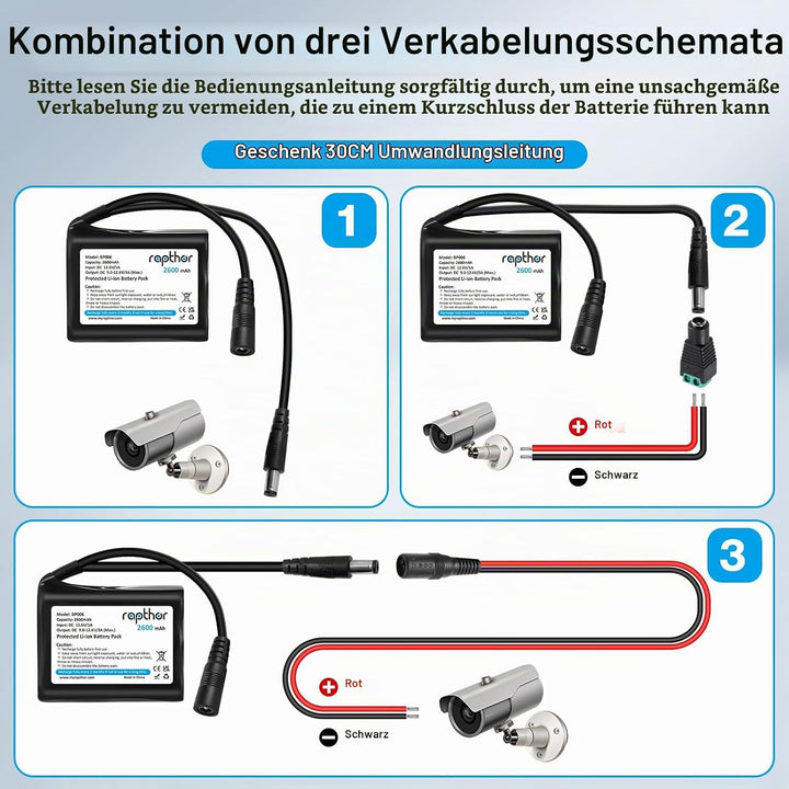 Rapthor Wiederaufladbarer 12V 2600mAh Lithium-Ionen-Akku mit Ladegerät, kompatibel mit 12V-Geräten,