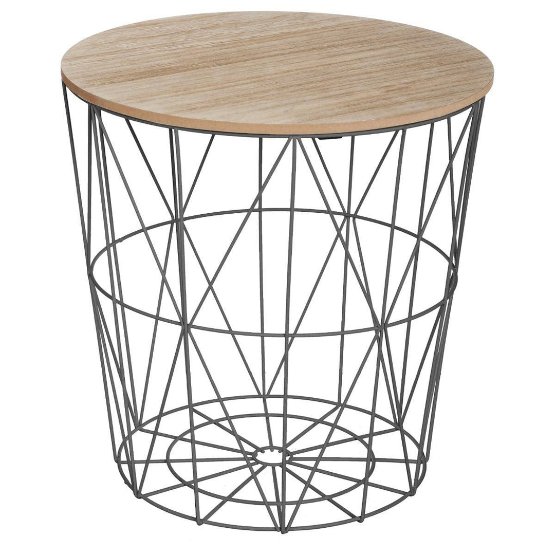 Atmosphera – Kumi Beistelltisch mit Korbdesign – Schwarz und Holzoptik, Durchmesser 40 x Höhe 41 cm,
