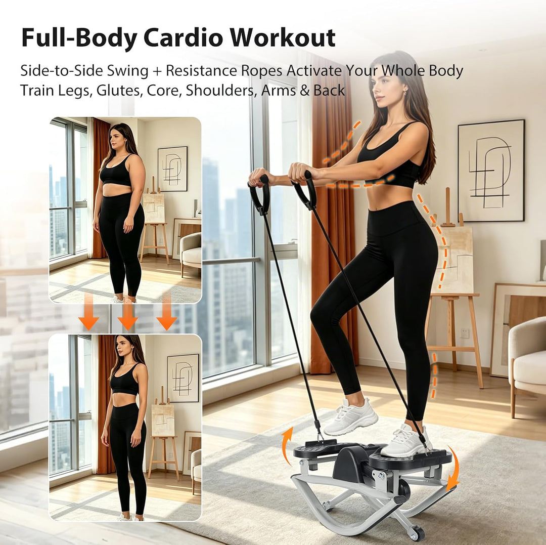 Rock Stepper Maschine, Gym Step Machine, Treppenstepper mit Zähler & elastischen Zugseilen, inklusiv