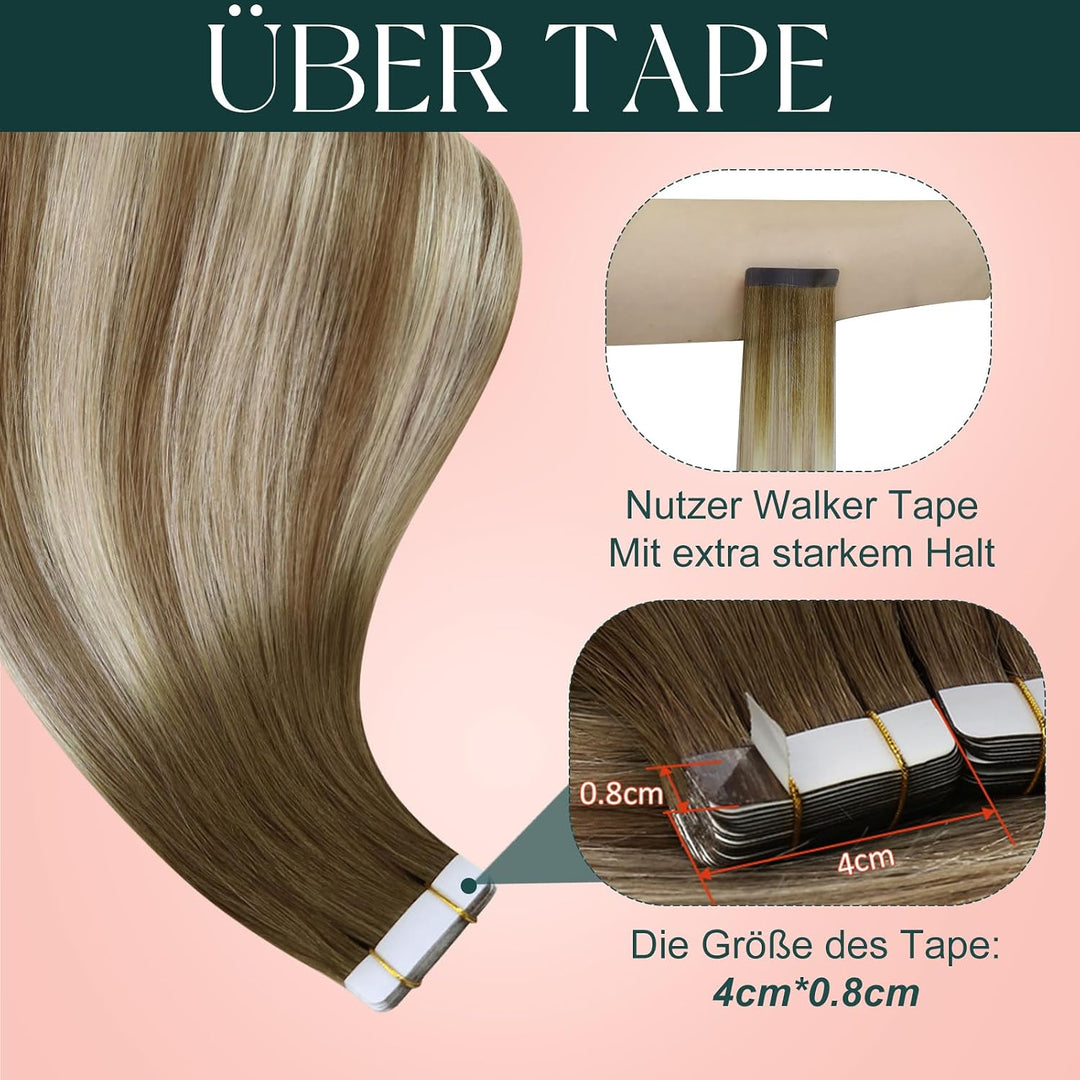 Easyouth Tape in Extensions Echthaar Braun Tape in Haarverlangerung Remy Tape Extension Echthaar Bal