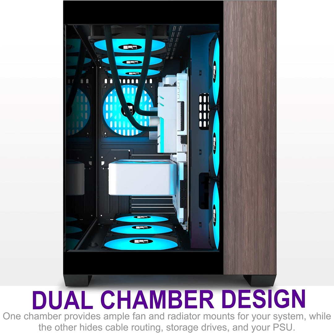 FOIFKIN PC Gehäuse -Holz Walnuss Frontplatte, Vorinstallierter 3 PWM ARGB Lüfter,ATX Mid-Tower Gamin