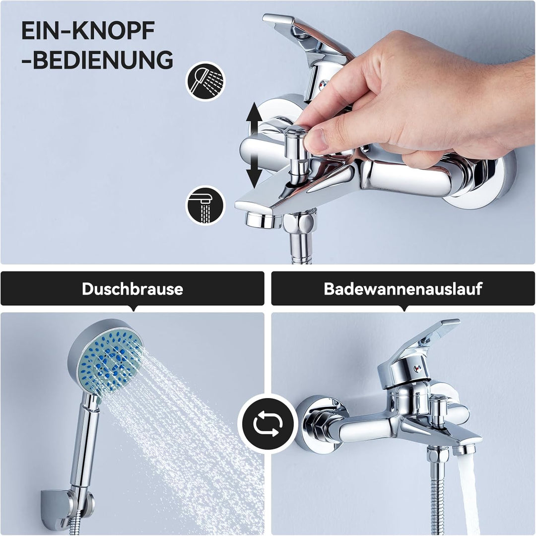 Auralum Badewannenarmatur mit Handbrause, Klassisch Badewannen Amaturen Set mit 5 Funktionen für Bad