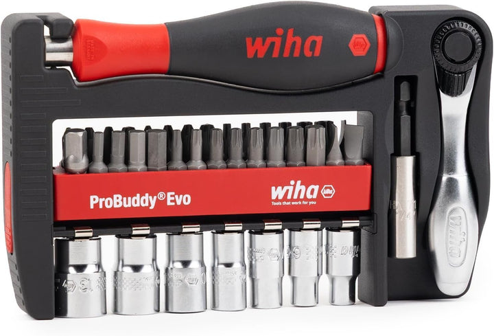 Wiha ProBuddy® Evo 40-tlg. Bit- & Steckschlüssel-Set 1/4" SoftFinish Schraubendrehergriff, Mini-Rats
