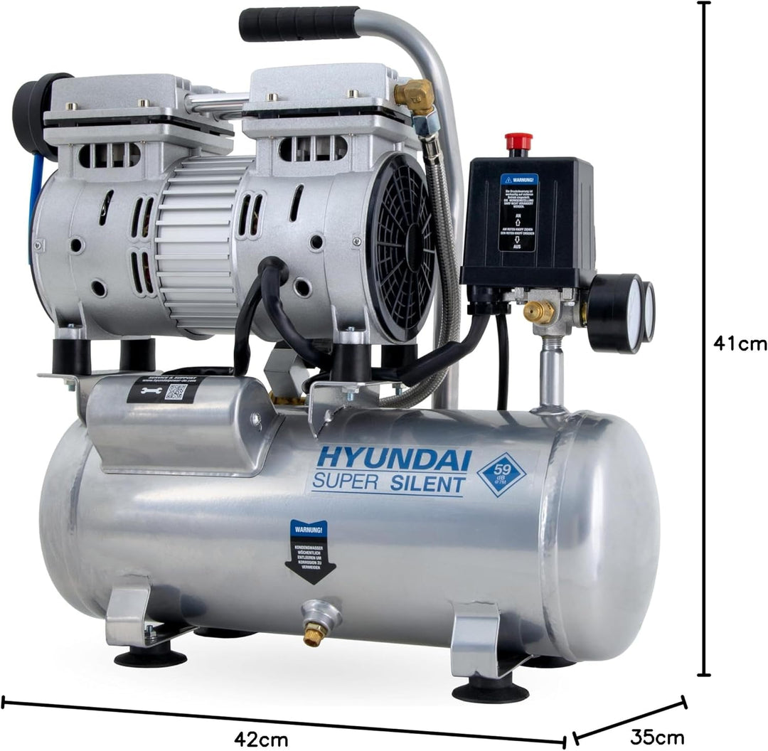 HYUNDAI Silent Kompressor SAC55751 (Druckluftkompressor tragbar klein kompakt leise, ölfrei, Flüster