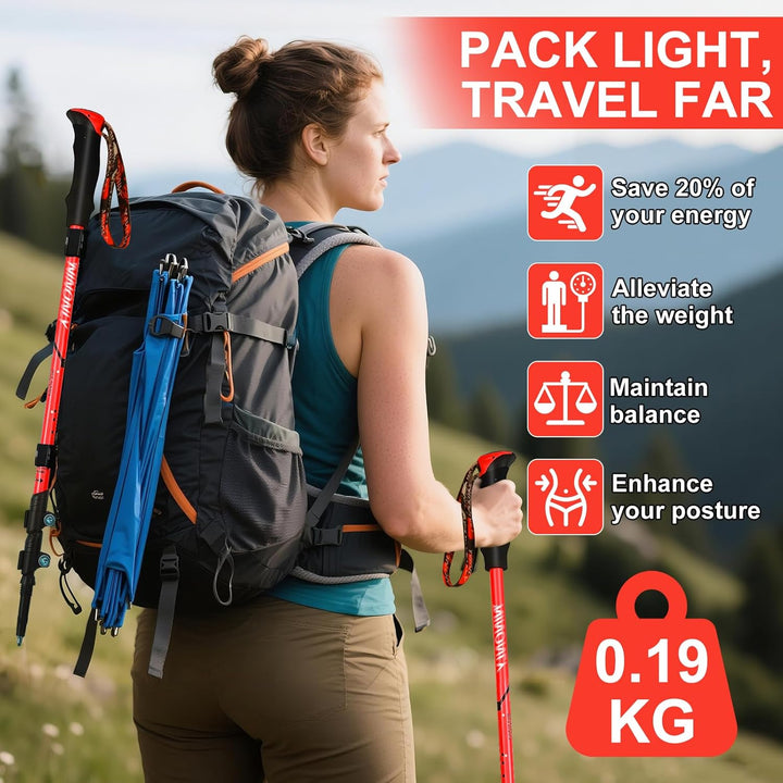 Ninonly Wanderstöcke faltbar Carbon, Nordic Walking Stöcke Damen & Herren, Leichte Teleskop Wanderst