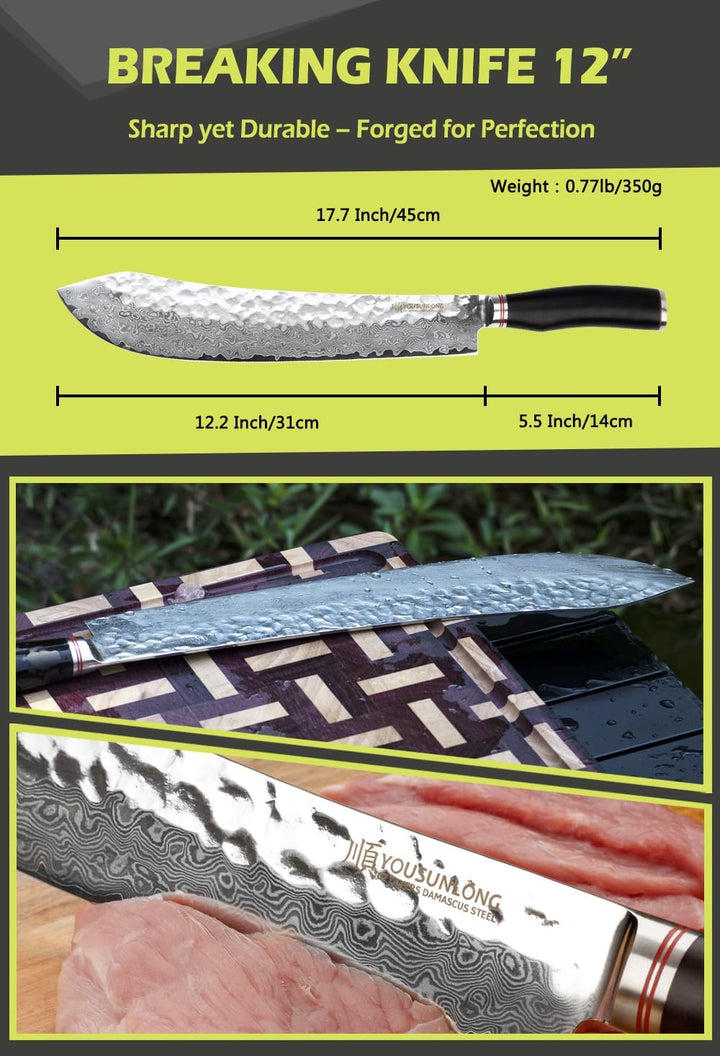 YOUSUNLONG Damast Blockmesser gross - Klinge 30,00 cm Länge - extra scharfes Profi Metzgermesser mit