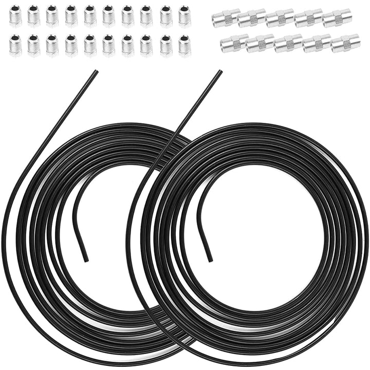 2 Stück 5m Schwarzes Bremsleitung (10m), Ø 4,75mm Bremsrohr mit 20 Verschraubungen und 10 Verbinder