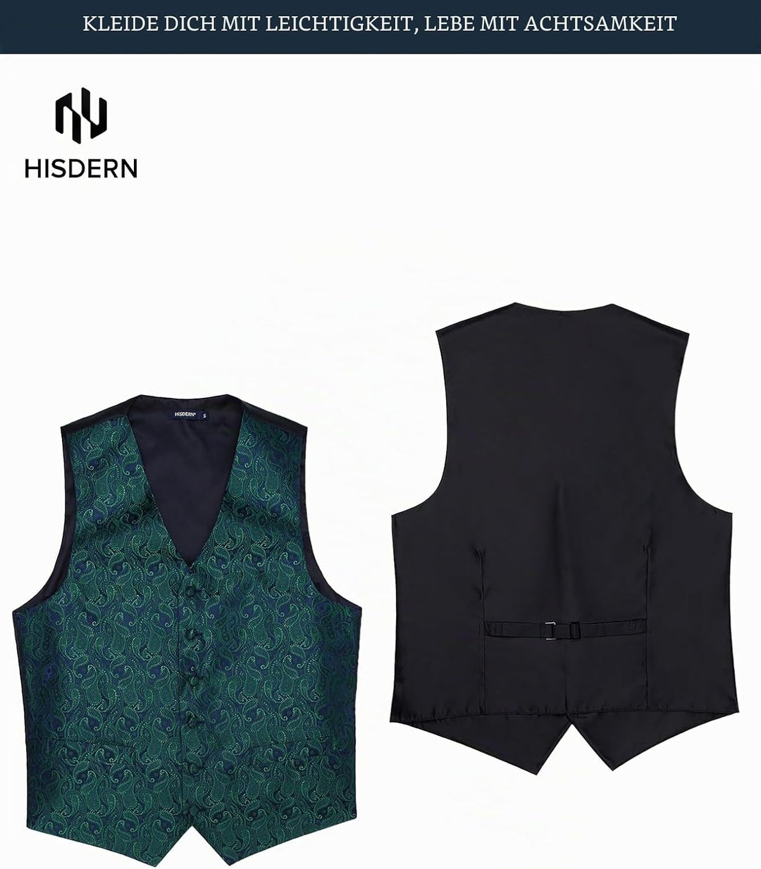 HISDERN Herren FLoral Hochzeit Weste Krawatte Einstecktuch Taschentuch Jacquard Weste Anzug Set S Gr