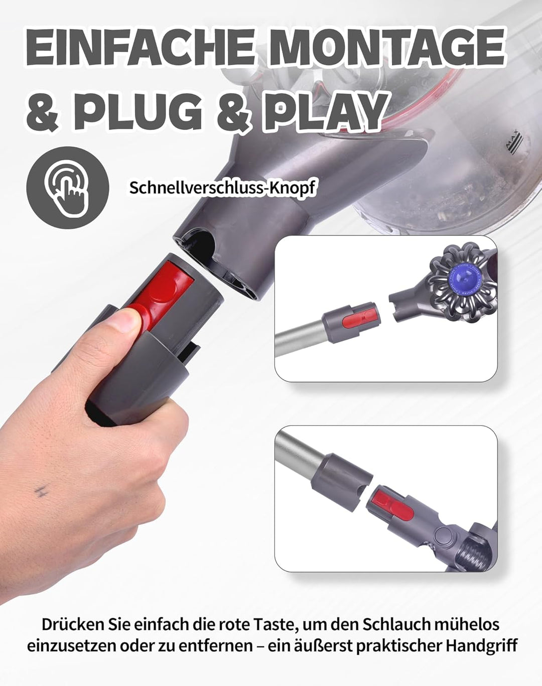 Verlängerungsrohr für Dyson V7 V8 V10 V11 V15 –Ersatz-Rohr aus Aluminium, Schnellverschluss, Robust