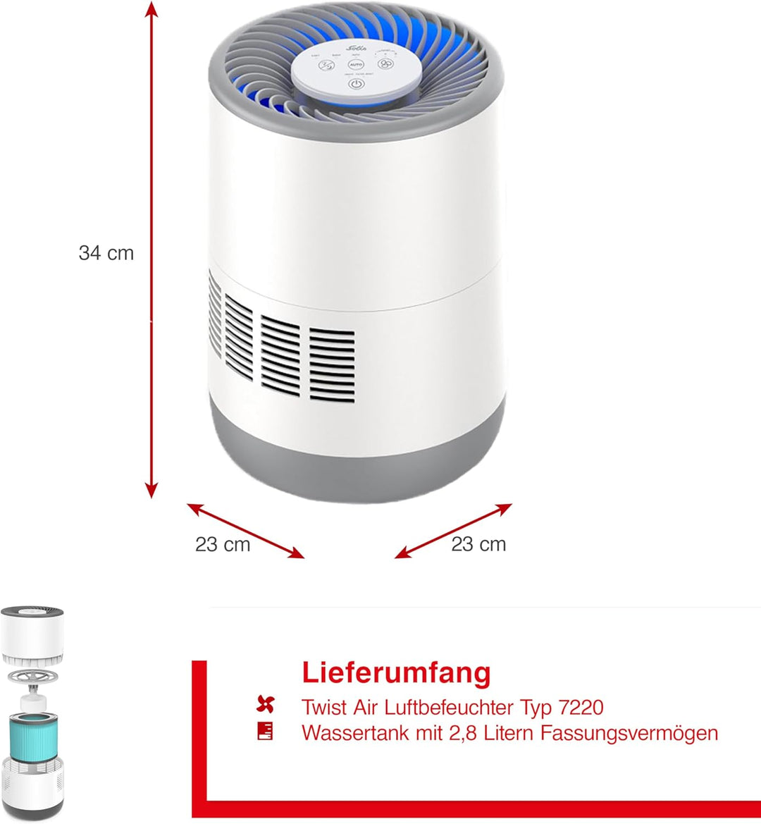 Solis Twist Air 7220 Luftbefeuchter, 4 einstellbare Geschwindigkeiten, Befeuchtungskapazität von 300