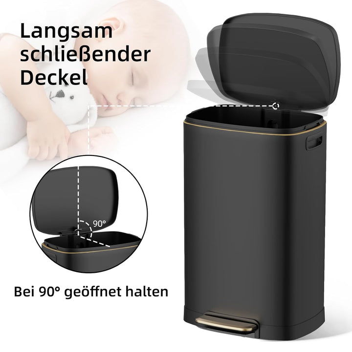 KSSKSS Mülleimer Küche, 50 Liter, Abfalleimer, Treteimer mit sanft schliessendem Deckel und Fusspeda