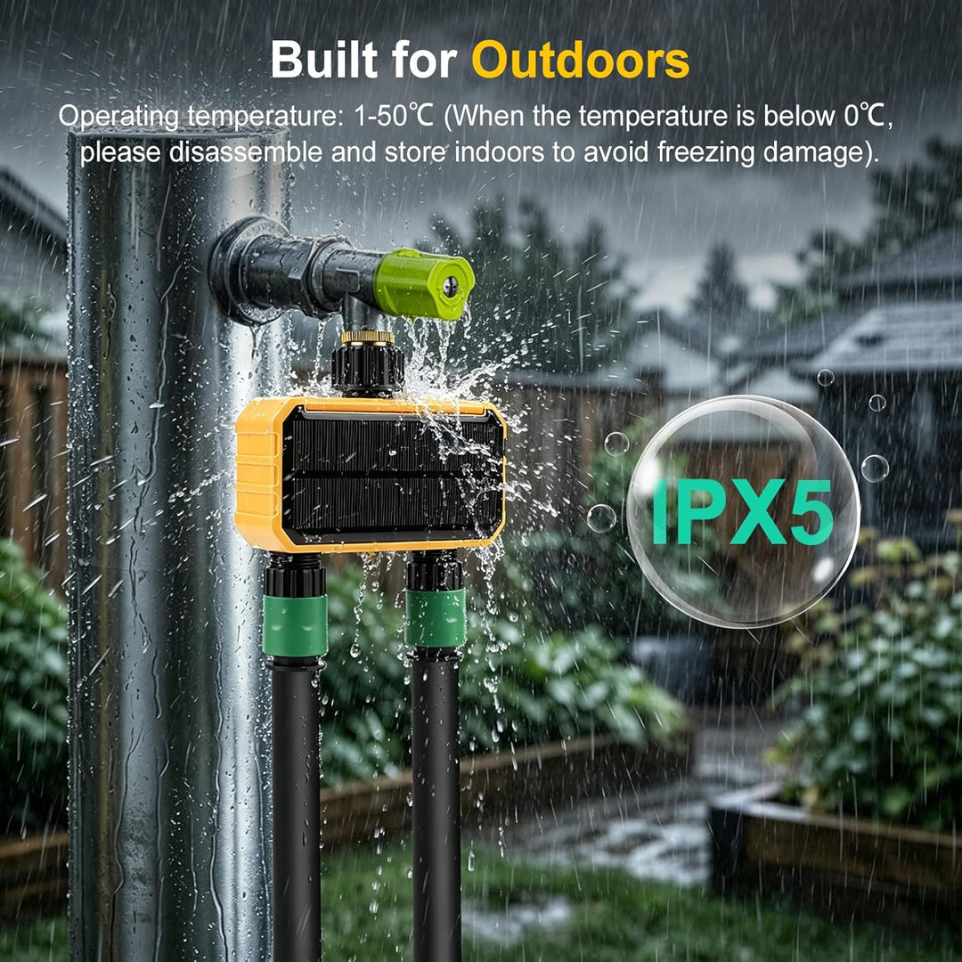Nikou Solar Bewässerungscomputer WLAN 2 Ausgänge, Automatische Garten Smart Bewässerungsuhr Bewässer