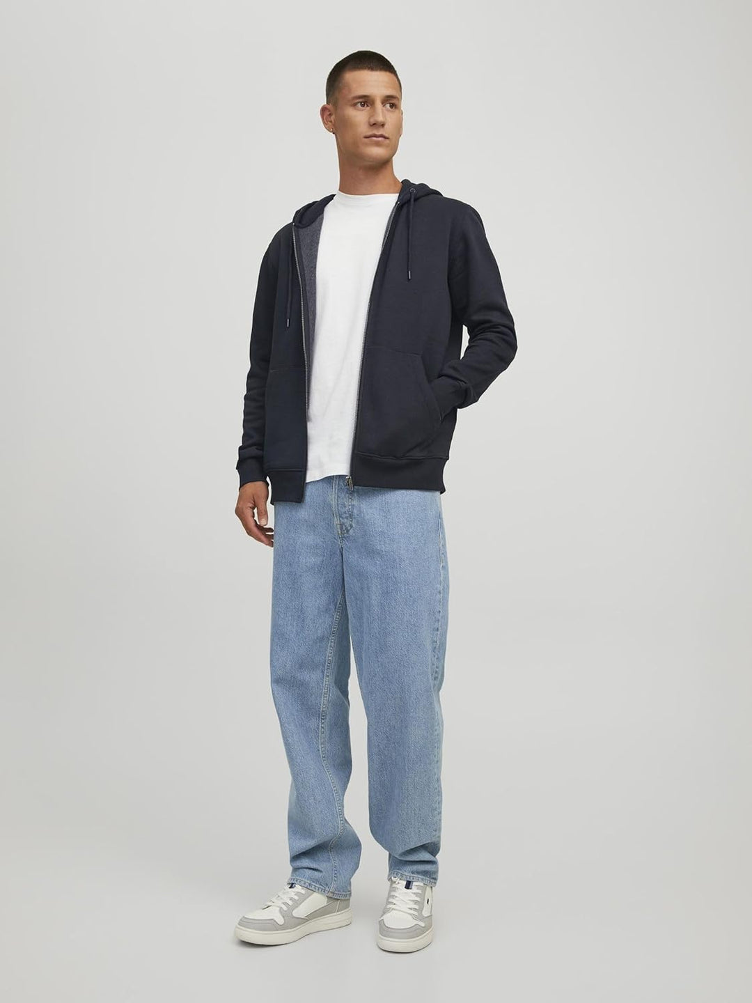 JACK & JONES Male Kapuzenpullover mit Reissverschluss Einfarbig Kapuzenpullover mit Reissverschluss