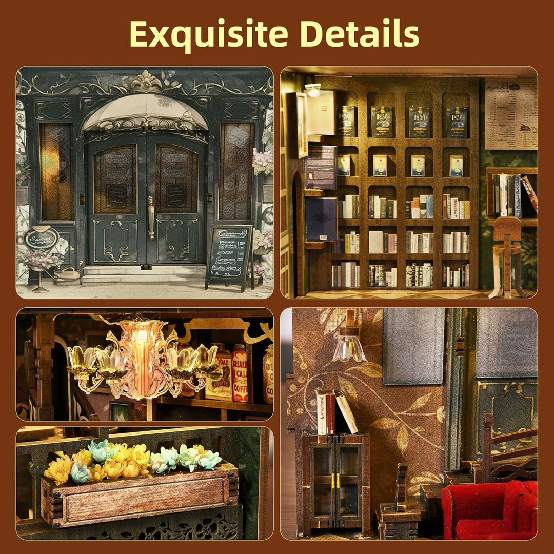 Book Nook Kit DIY Miniatur Kit Buchstütze 3D Holzpuzzle mit Staubschutzhülle für Bastelenthusiasten