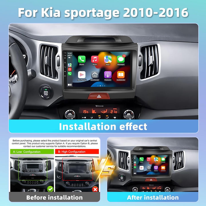 4GB+64GB Carplay Autoradio für Kia Sportage 2010-2016, 9 Zoll Android Radio mit Wireless Android Aut