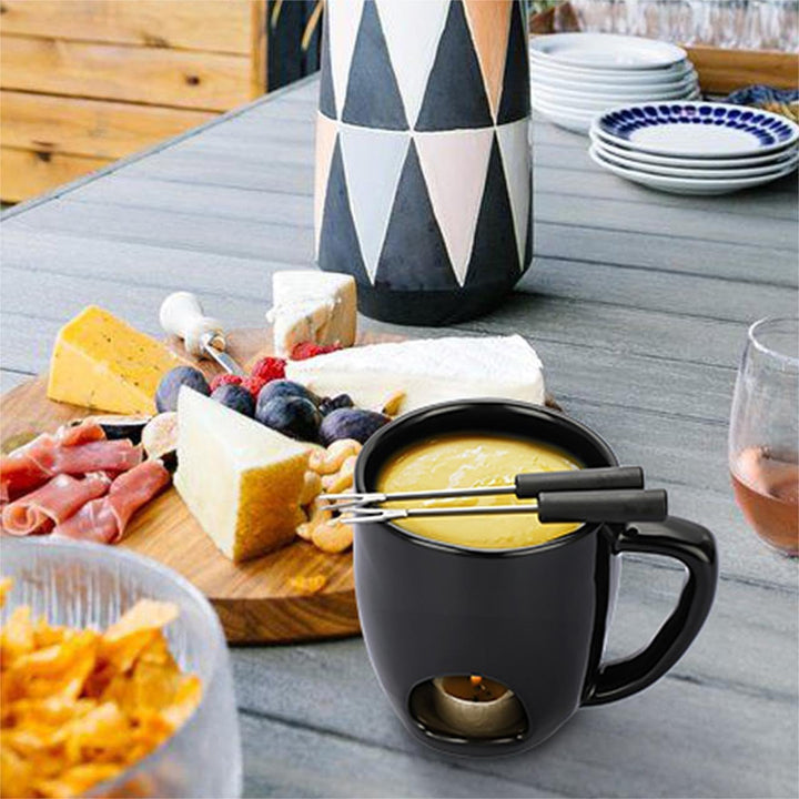 Keramik-Schokofondue-Becher-Set Schwarzer Schokoladenschmelz-Becher mit Doppelter Öffnung Käsefondue