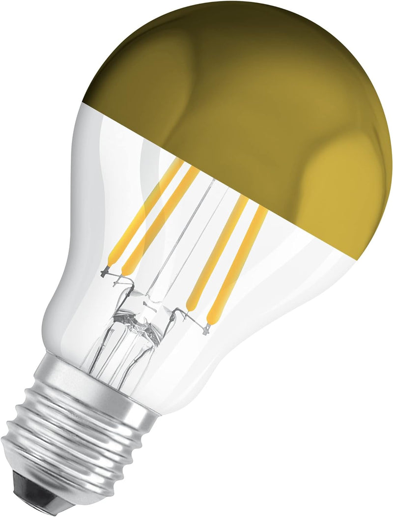 Osram Filament LED Lampe mit E27 Sockel, Warmweiss (2700K), Birnenform Gold verspiegelt, 4W, Ersatz